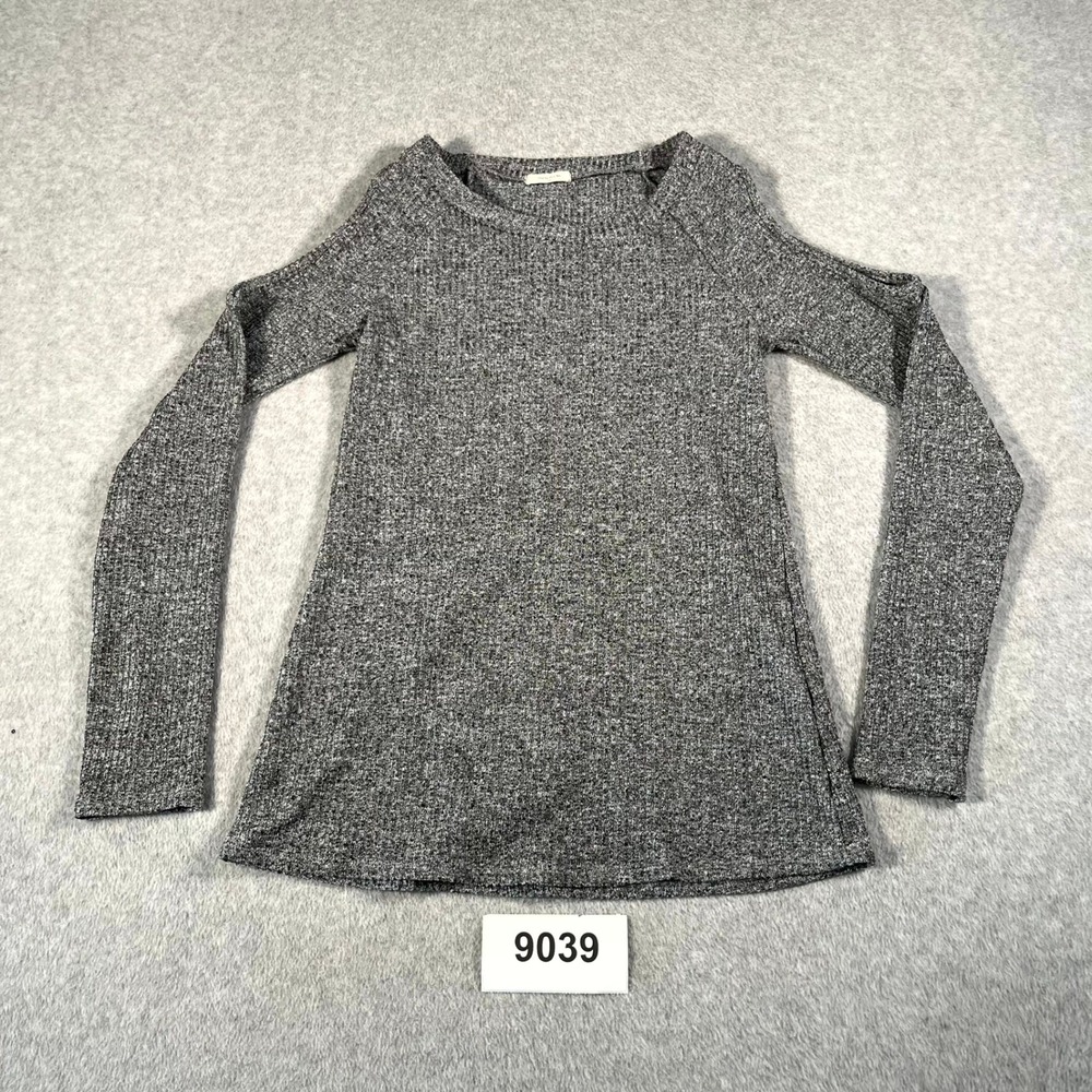 12PM by Mon Ami‎ Sweater Womens Medium Gray Ribbed Knit Cold Shoulder Casual